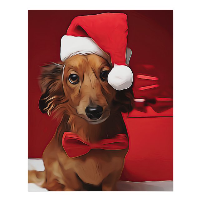 Foto Teckel Sentado Frente A Un Regalo De Navidad Pos (Frente)
