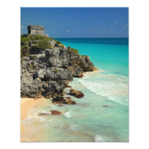 Foto Templo maya y mar del Caribe