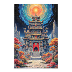 Foto Templo Pagoda Mística Bajo Cielo Celestial