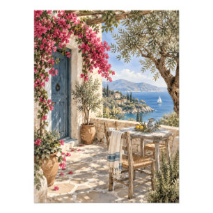 Foto Terraza mediterránea griega junto al mar en acuare