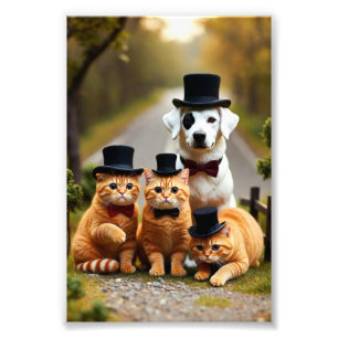 Foto Three Orange Cats and a Dog on the Road Studio ---