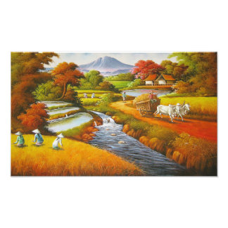 Foto Tiempo de cosecha: Un paisaje rural con una montañ