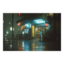 Foto Tienda de la Esquina Japonesa Neon Lluviosa