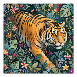 Foto Tigre con ojos ámbar follaje de jungla fantástica