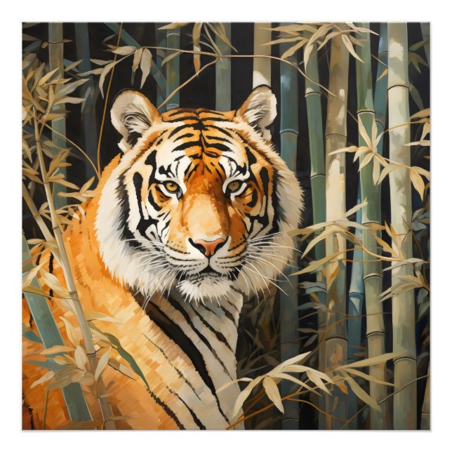 Foto Tigre en bosque de bambú (Frente)