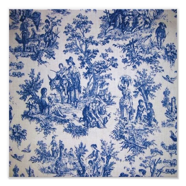 Foto Tile de jouy azul y blanco elegante (Frente)