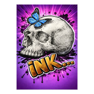 Foto TINTA… Calavera dibujada a mano con mariposa