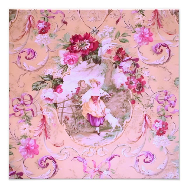 Foto Toile victoriano antiguo Rococo estilo Floral Rosa (Frente)