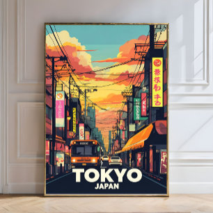 Foto Tokio Street Sunset-Vibrante ciudad urbana japones
