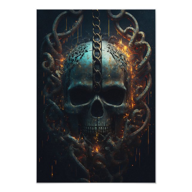 Foto Totenkopf in Ketten glühendem Hintergrund Design (Frente)