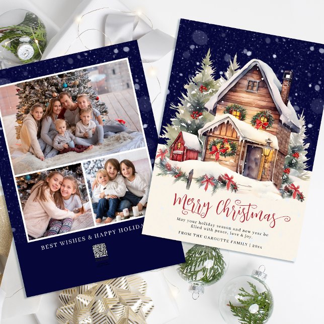 Foto tradicional de invierno rústico Feliz Navidad (Traditional Rustic Winter Photo Merry Christmas Holiday Card)