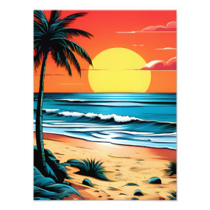 Foto Tranquilo escape de playa: puesta de sol con palme