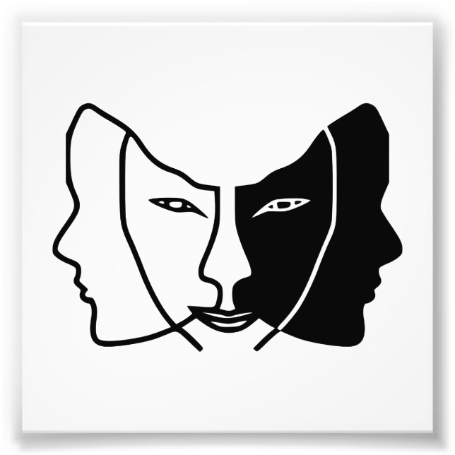 Foto tres caras gemini blanco negro (Frente)