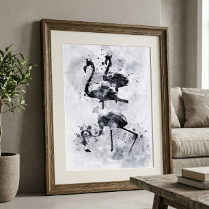 Foto Tres Flamencos Acuarela en Blanco y Negro
