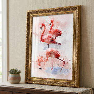 Foto Tres Flamingos Rosas en Impresión de Arte en Acuar