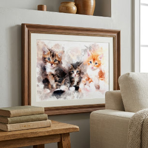 Foto Tres gatitos hermosos y lindos acuarela