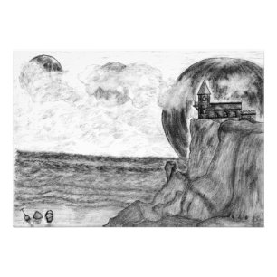 Foto Tres lunas al día en la playa, dibujo de lápiz