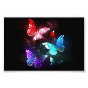 Foto Tres mariposas brillantes en el fondo nocturno
