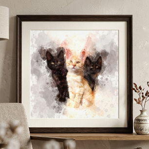 Foto Trío de acuarelas de adorables gatitos negros y na