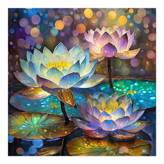 Foto Trío de flores de loto brillantes (Frente)