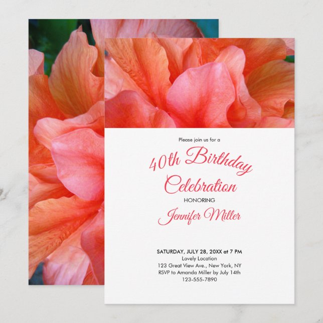 Foto tropical de flores 40.ª invitación por cumple (Anverso / Reverso)