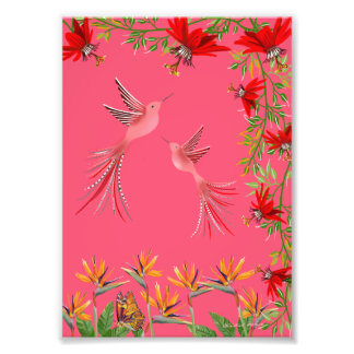 Foto Tropical hummingbirds flowers plant wall poster