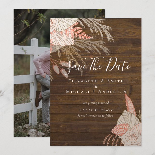 Foto tropical Save Dates PAMPAS GRASS Terracotta (Anverso / Reverso)