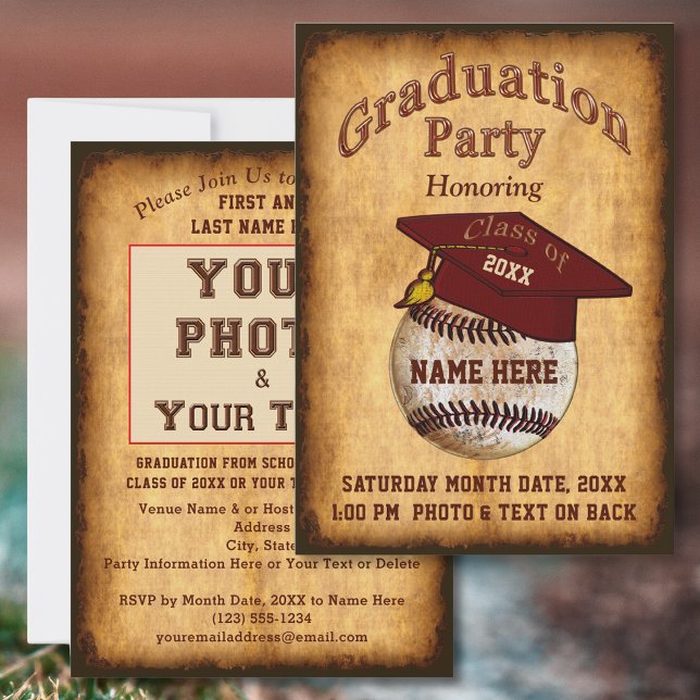 Foto, Tu Invitación De Graduación De Béisbol De Te (Baseball Graduation Invitations. Baseball themed graduation. Baseball theme graduation party. Old.)