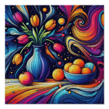 tulipanes coloridos y naranjas frescos