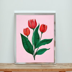 Foto Tulipanes rojos llamativos sobre un fondo rosa sua