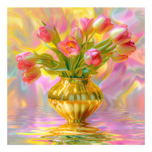 Foto Tulipanes rosados vibrantes en la caja dorada