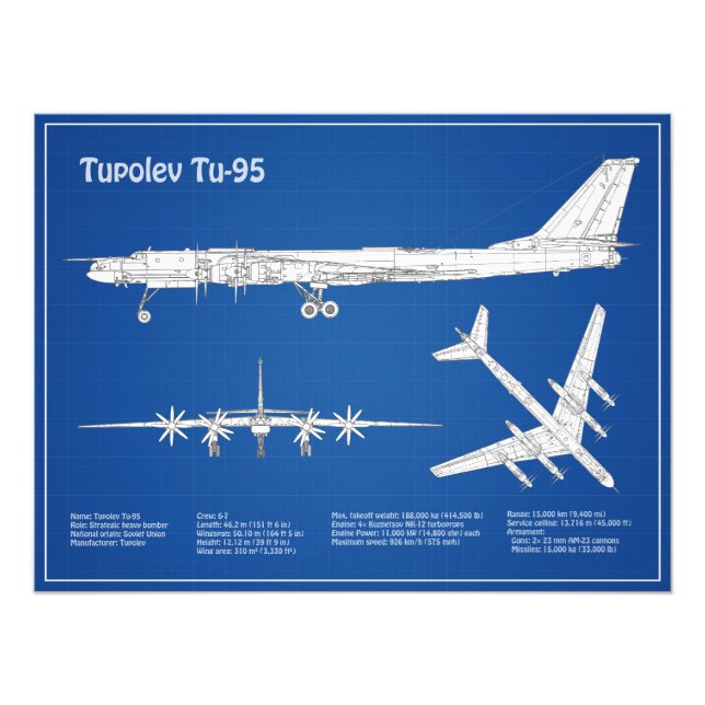 Foto Tupolev Tu-95 - Planes de Planes de Plano Azul de  (Frente)