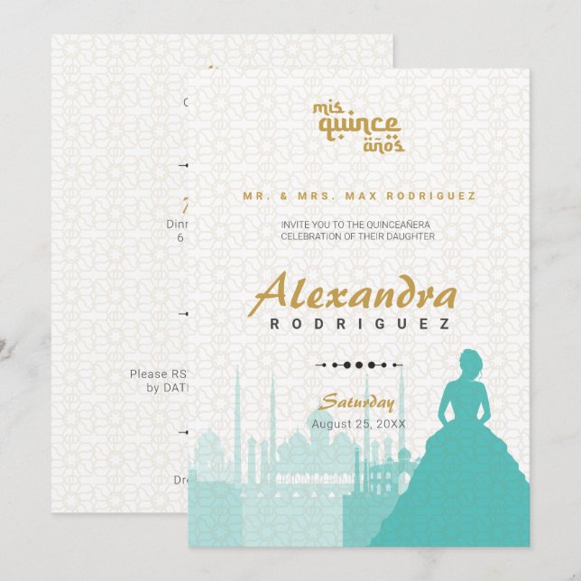 Foto Turquoise & Gold Arabian Quinceañera (Anverso / Reverso)