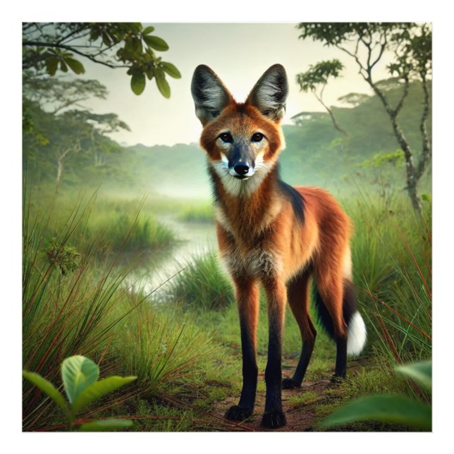 Foto Um lobo-guará na planície Pantaneira.  (Frente)