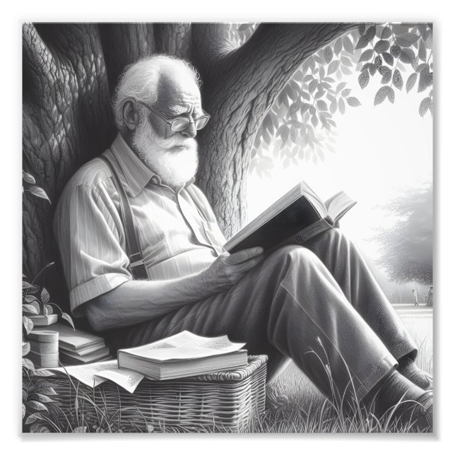 Foto Un anciano en silencio leyendo en el arte de la pa (Frente)