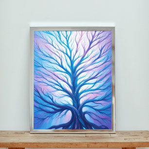 Foto Un árbol de ensueño en tonos azules y morados