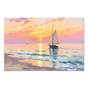 Foto Un barco de vela al atardecer en el mar