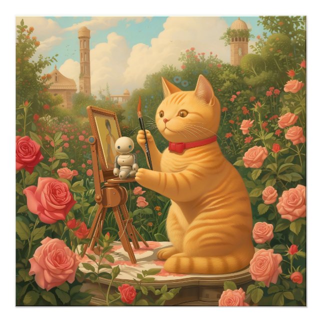 Foto Un gato y un pequeño robot maravillosos: el arte e (Frente)