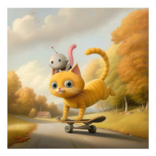 Foto Un gato y un pequeño robot maravillosos: ¡habilida