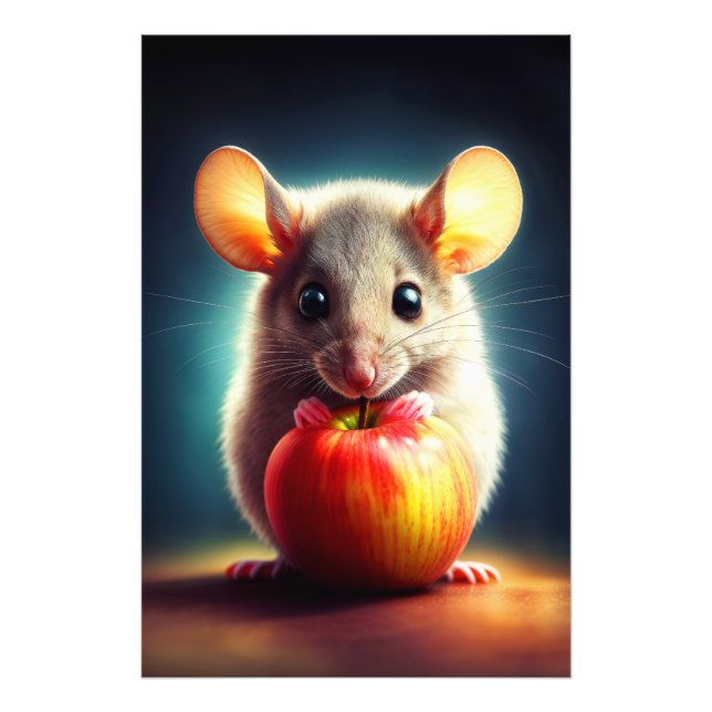 Foto Un roedor diminuto y adorable que sostiene manzana (Frente)