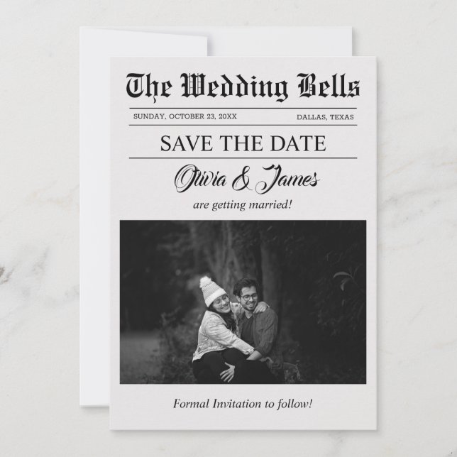 Foto única de Boda de periódico Guardar tarjeta de (Anverso)