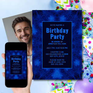 Foto única de invitación de cumpleaños azul profun