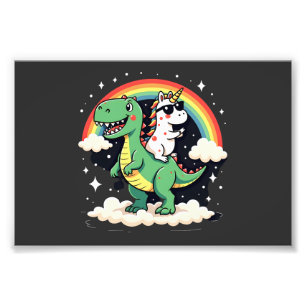 Foto Unicornio de Arcoíris montando T rex - Dinosaurio