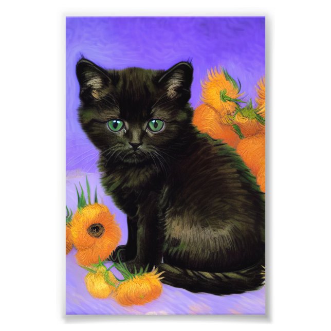 Foto Van Gogh Black Kitten con girasoles (Frente)