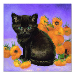 Foto Van Gogh Black Kitten con girasoles