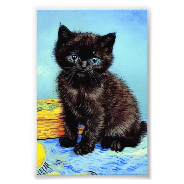 Foto Van Gogh Black Kitten con yarn (Frente)
