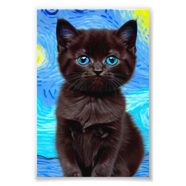 Foto Van Gogh Starry Night Black Cat (Frente)