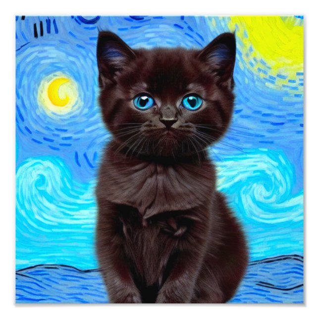 Foto Van Gogh Starry Night Black Cat (Frente)