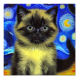 Foto Van Gogh Starry Night Siamese Cat