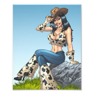 Foto Vaquera dándole a su Gorra de vaquero Ilustracion